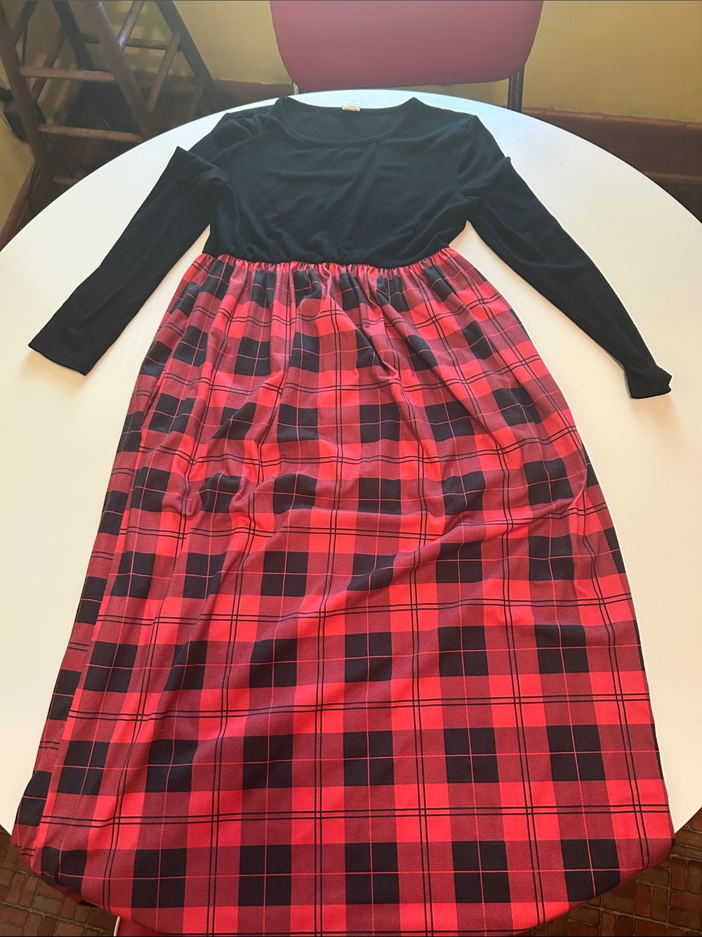Girls Black Top Red Plaid Dress